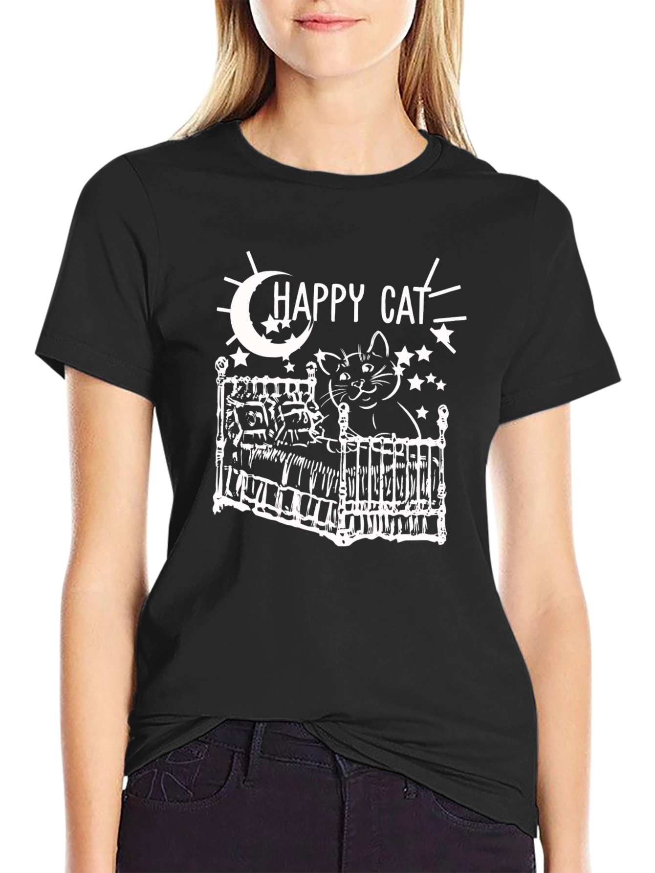 Happy Cat in Bed T-Shirt - Soft Cotton Tee