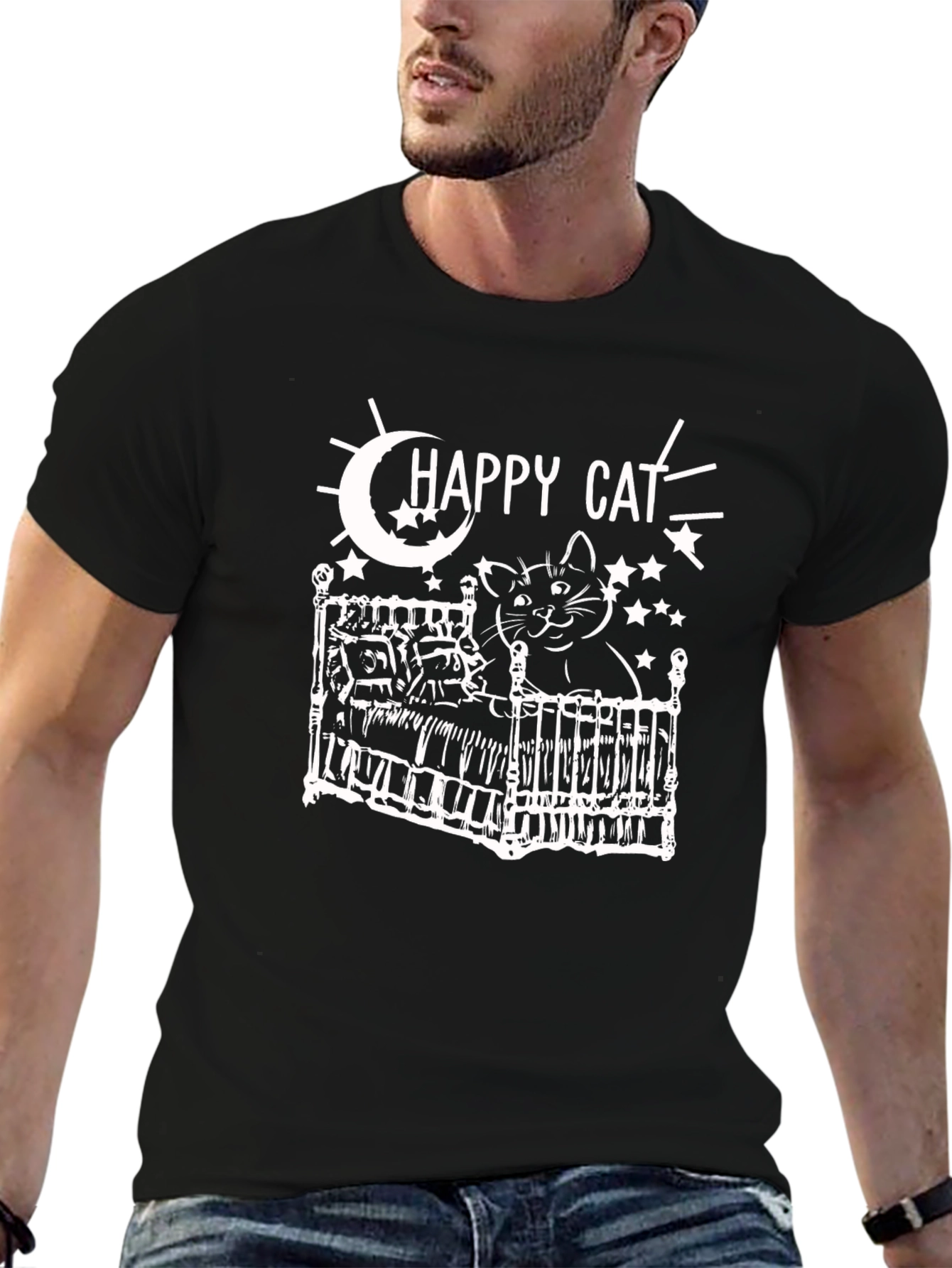 Happy Cat in Bed T-Shirt - Soft Cotton Tee