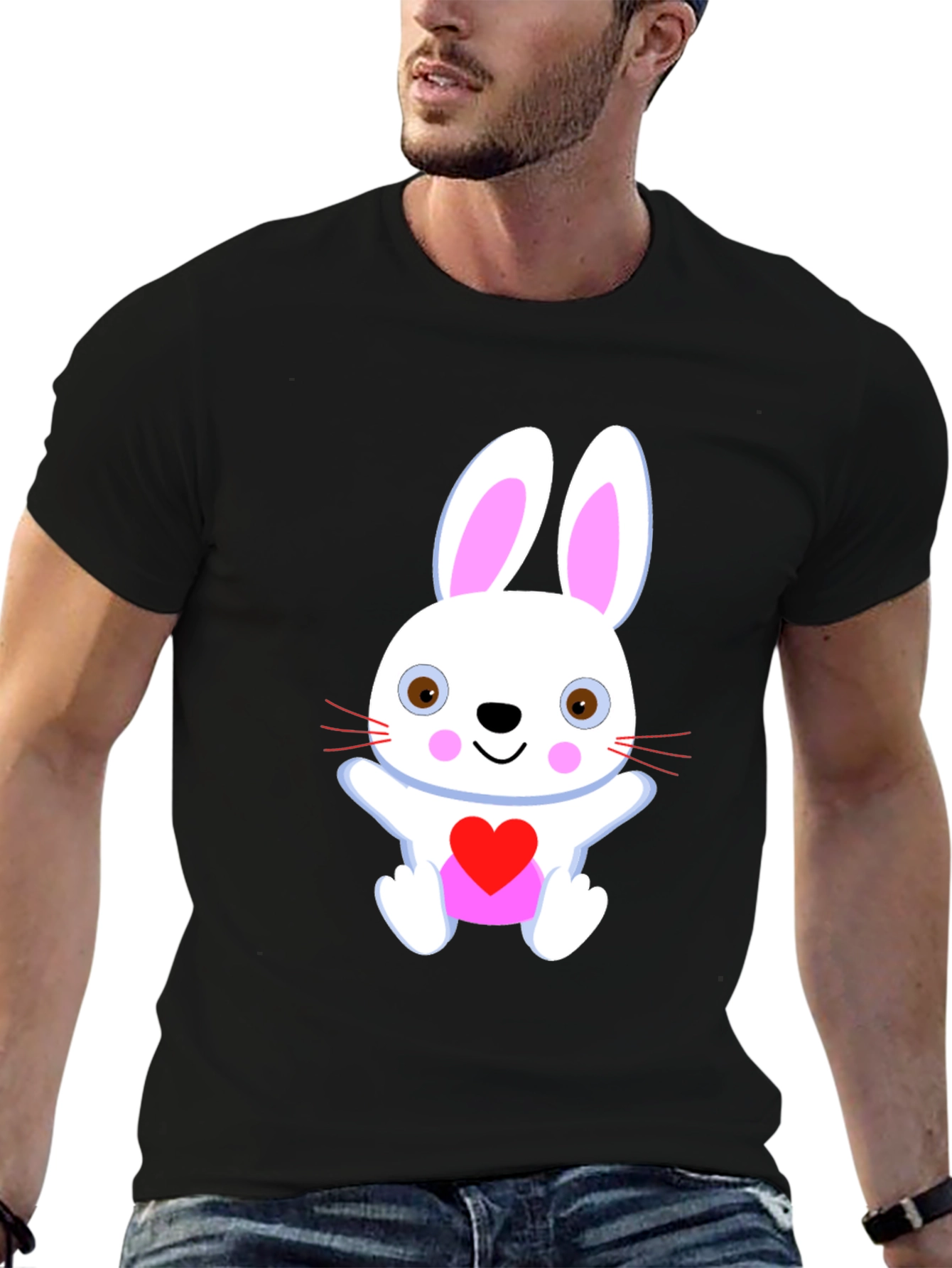 Cute Bunny Heart Black T-Shirt