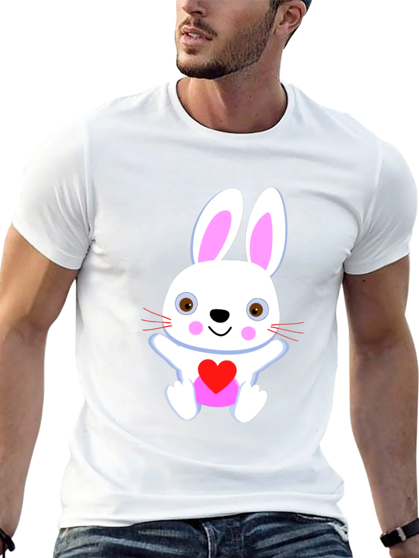 Cute Bunny Heart Black T-Shirt