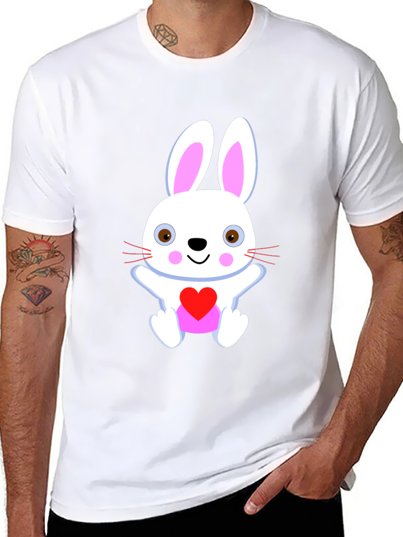Cute Bunny Heart Black T-Shirt