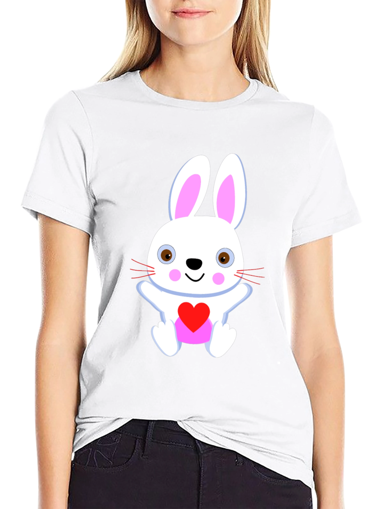 Cute Bunny Heart Black T-Shirt