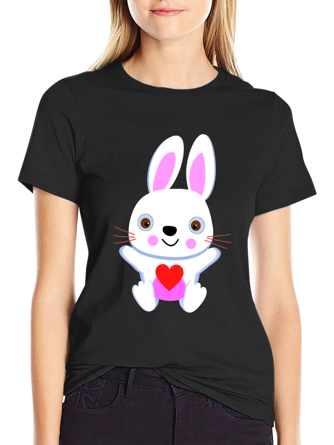 Cute Bunny Heart Black T-Shirt