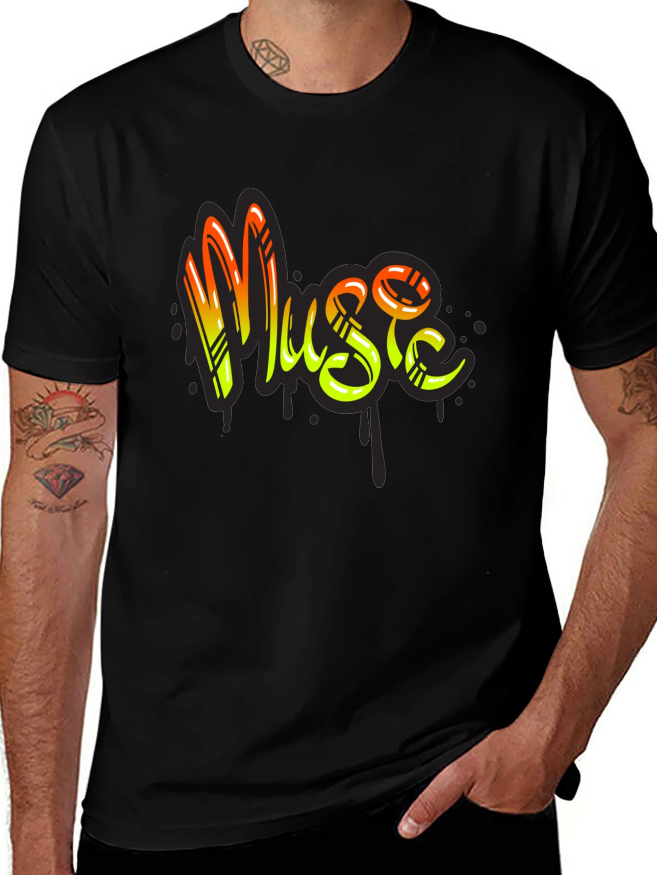 Music Graffiti Style Black T-Shirt