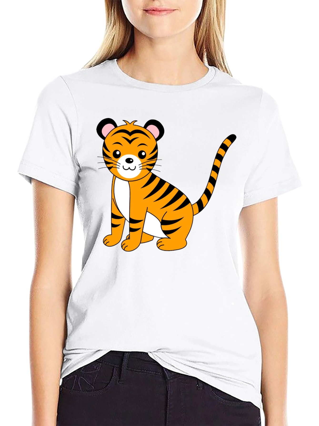 Cute Tiger Graphic Black T-Shirt