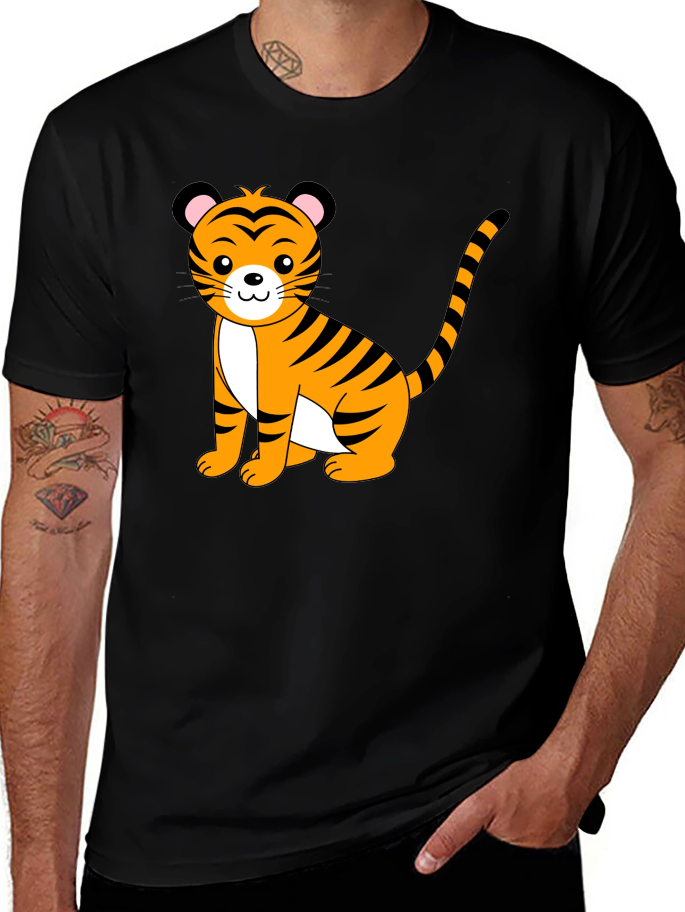 Cute Tiger Graphic Black T-Shirt