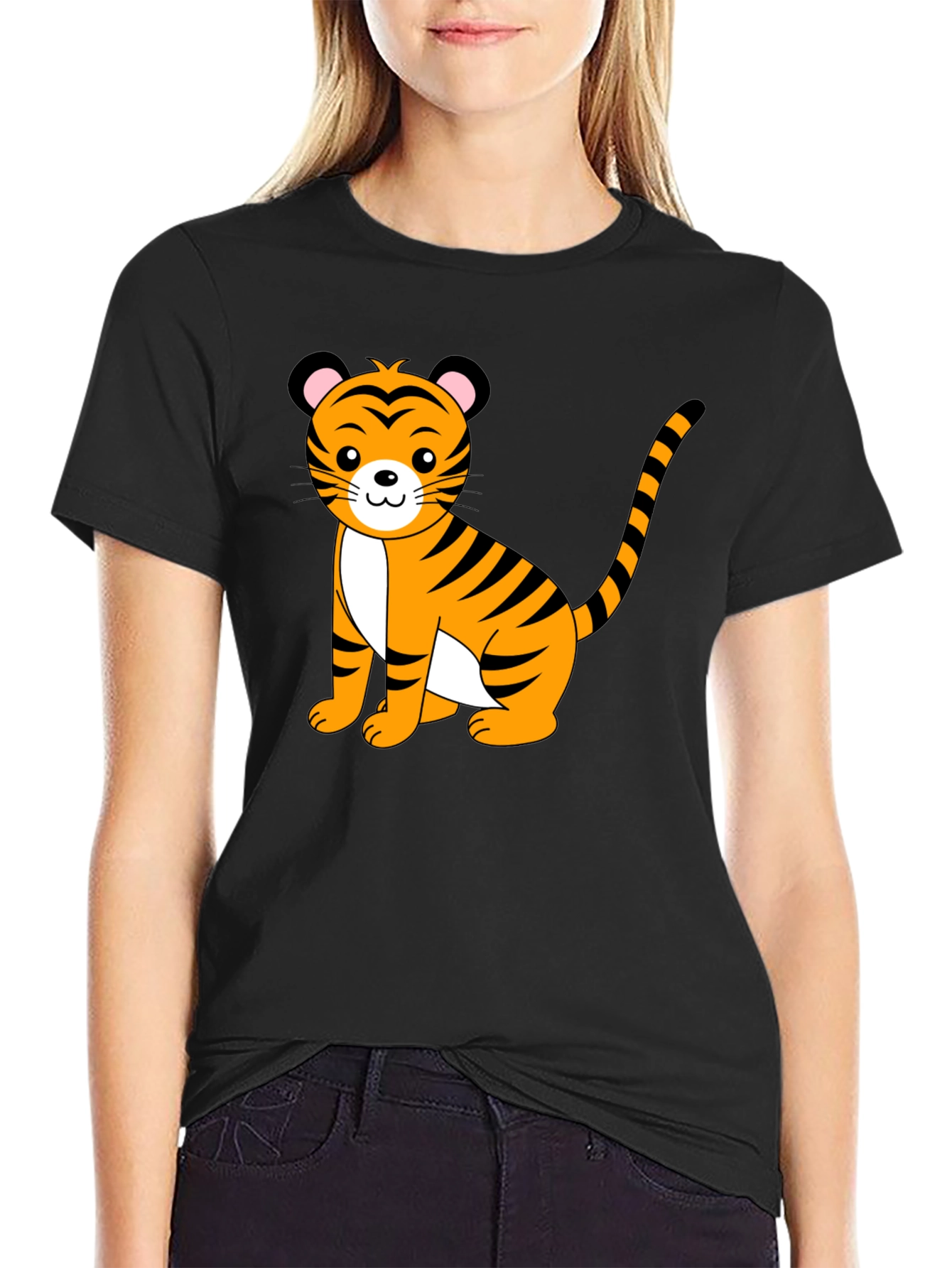 Cute Tiger Graphic Black T-Shirt