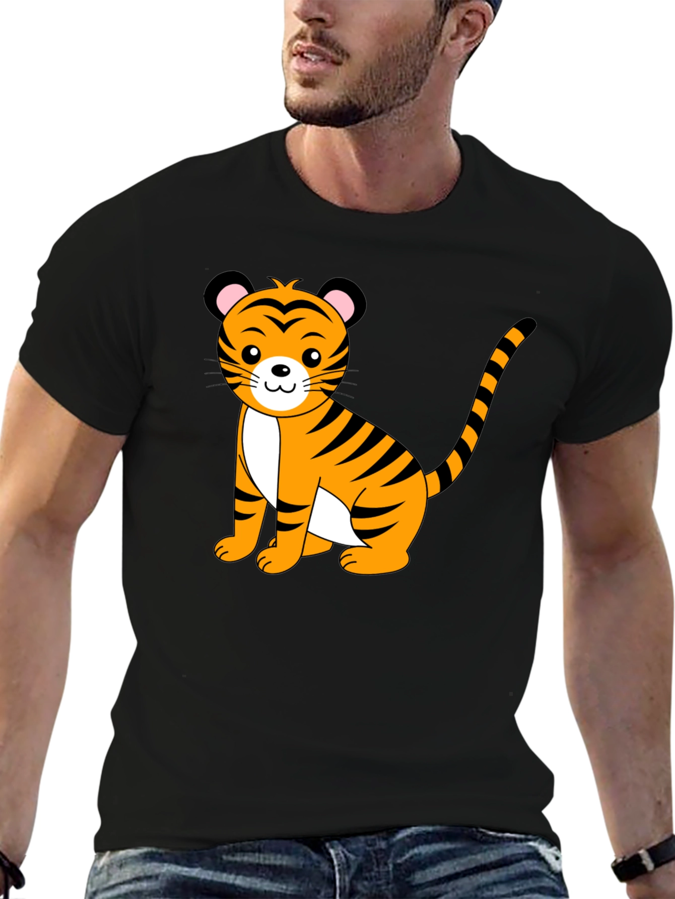 Cute Tiger Graphic Black T-Shirt