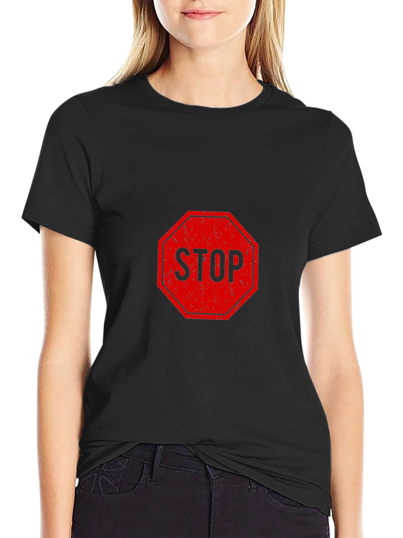 Stop Sign Graphic Tee - Black Short Sleeve