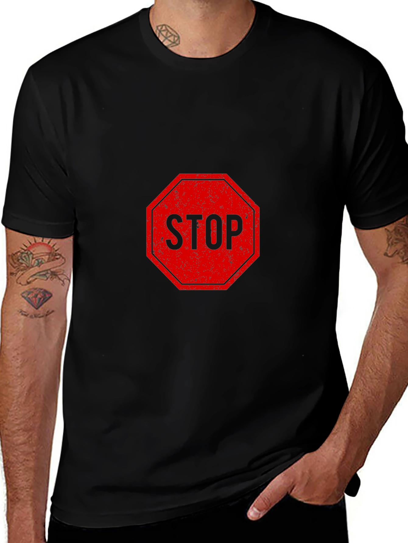 Stop Sign Graphic Tee - Black Short Sleeve