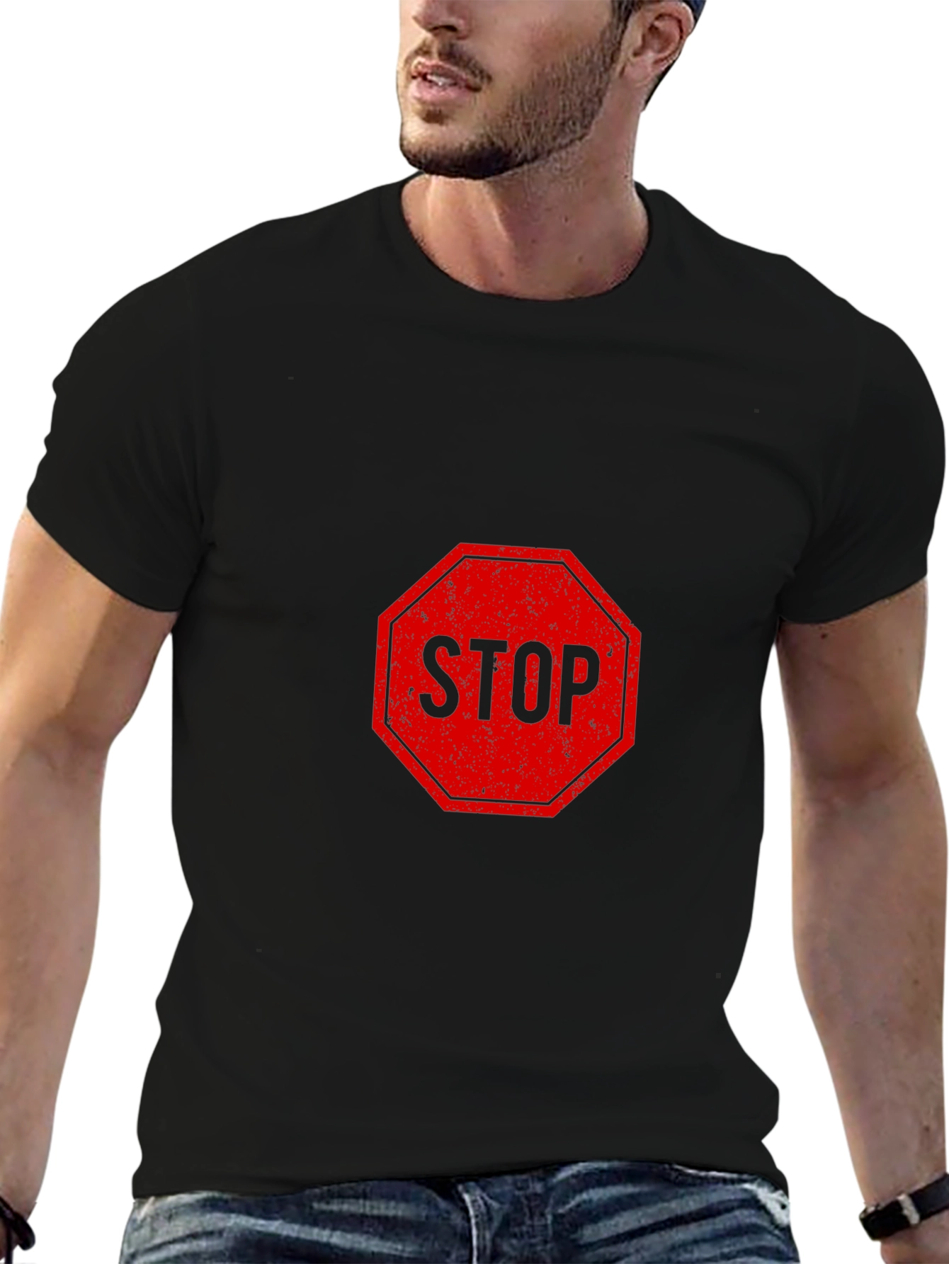 Stop Sign Graphic Tee - Black Short Sleeve