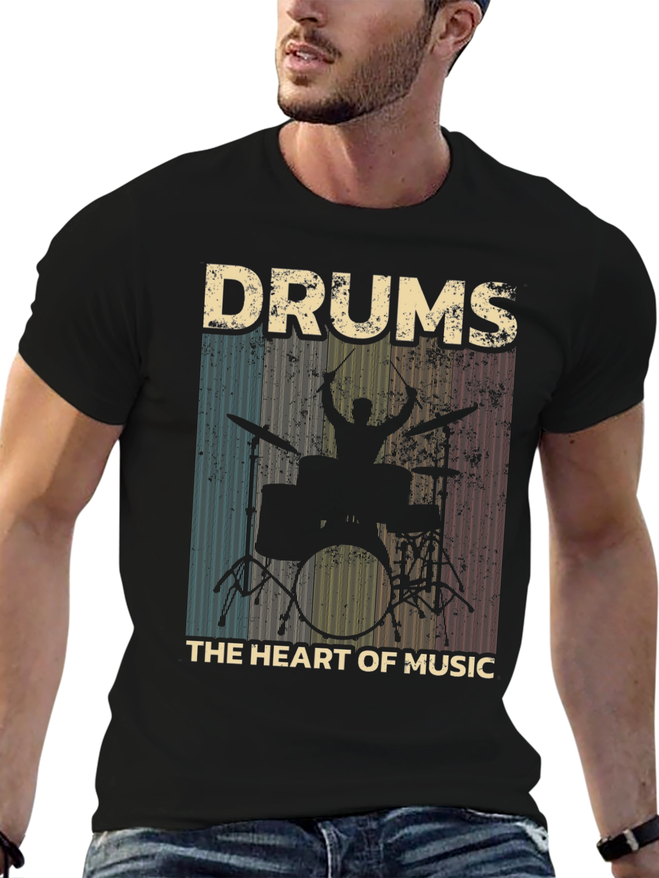 Drums Heart of Music Black T-Shirt