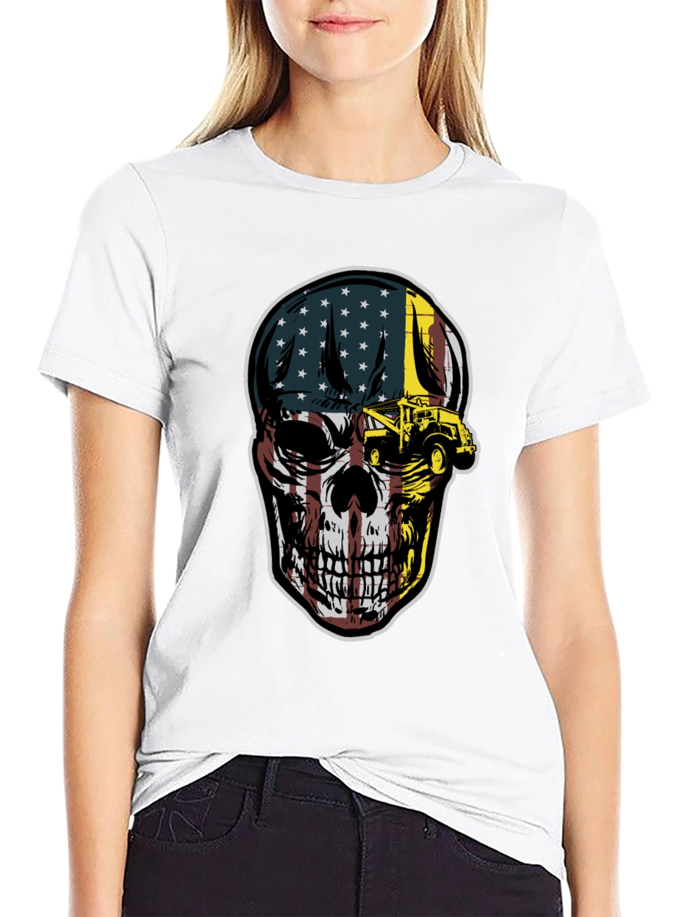 American Flag Skull Tow Truck T-Shirt