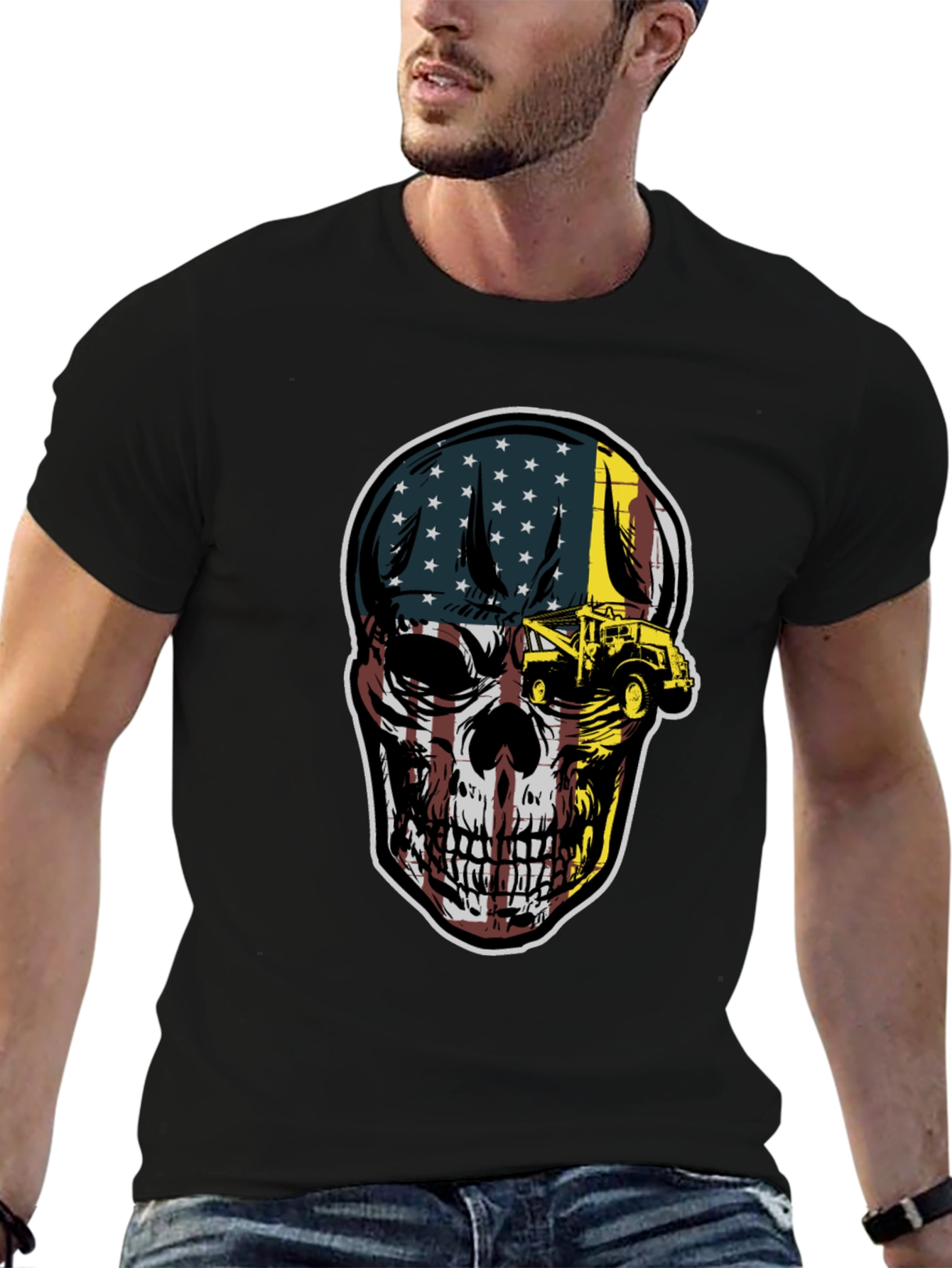 American Flag Skull Tow Truck T-Shirt
