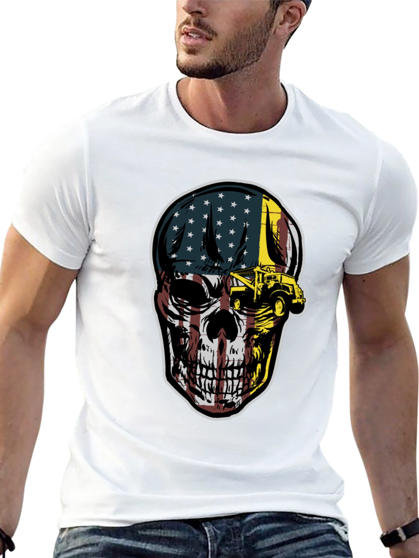 American Flag Skull Tow Truck T-Shirt