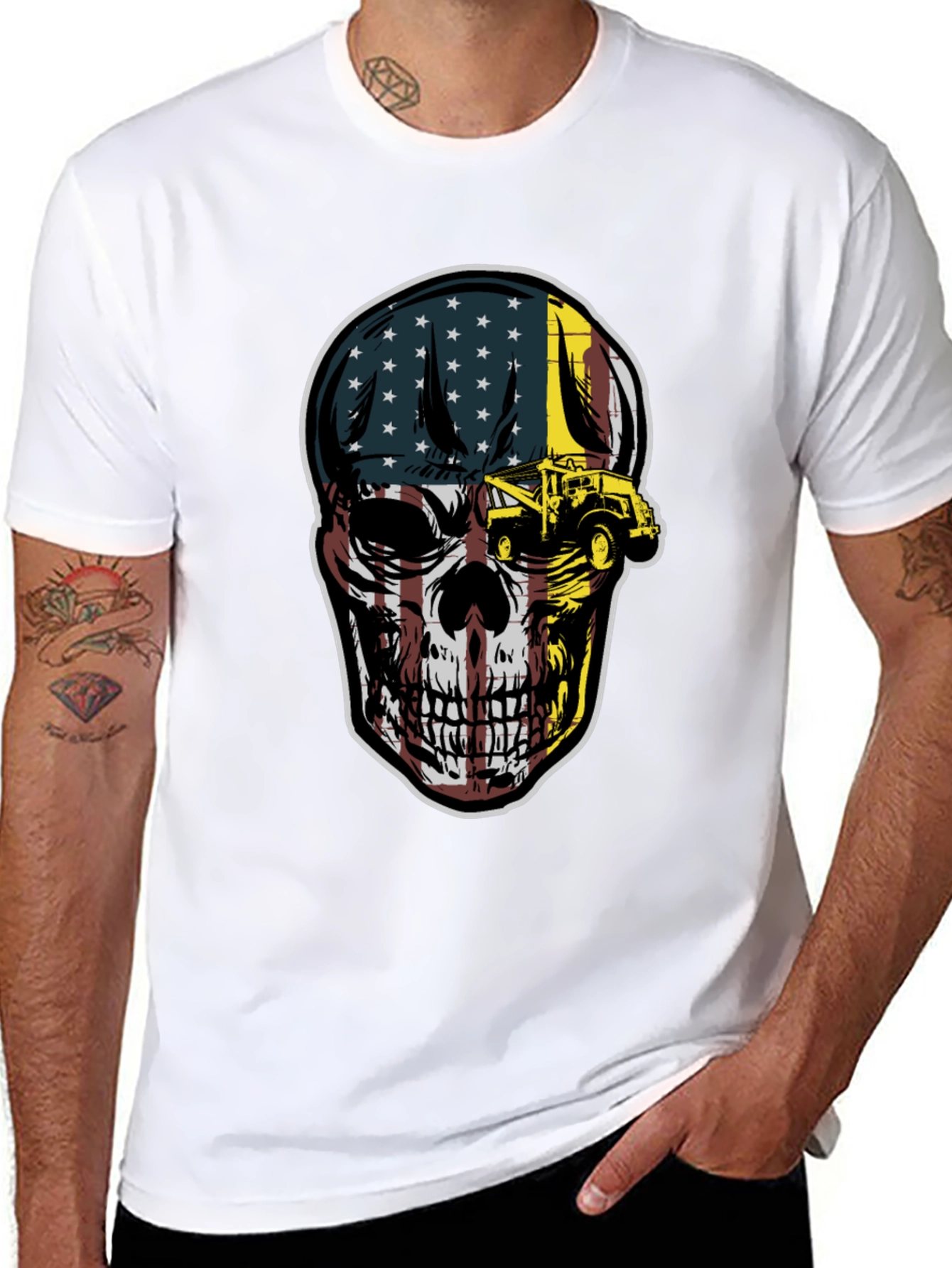 American Flag Skull Tow Truck T-Shirt