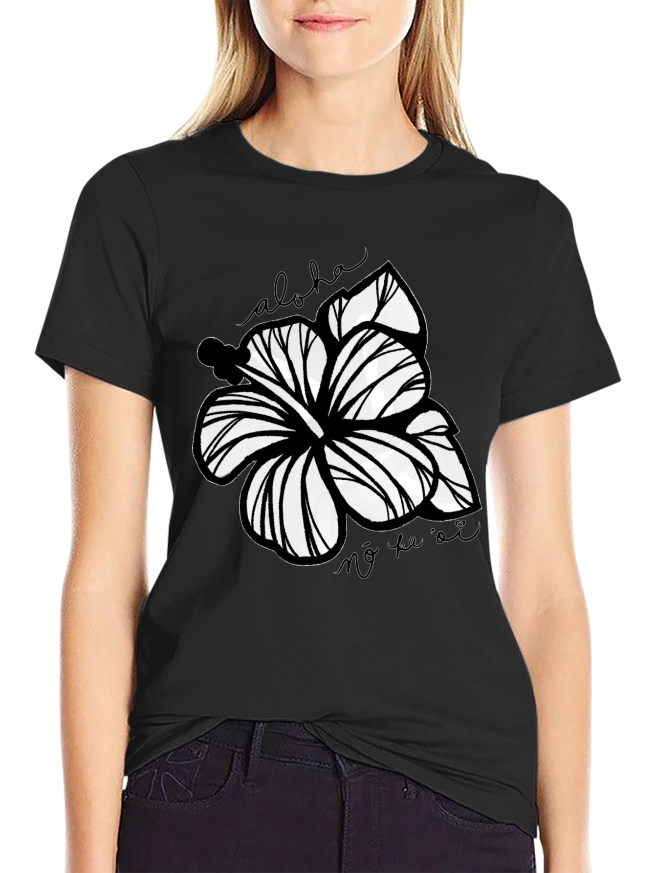 Floral Aloha Graphic Tee - Black