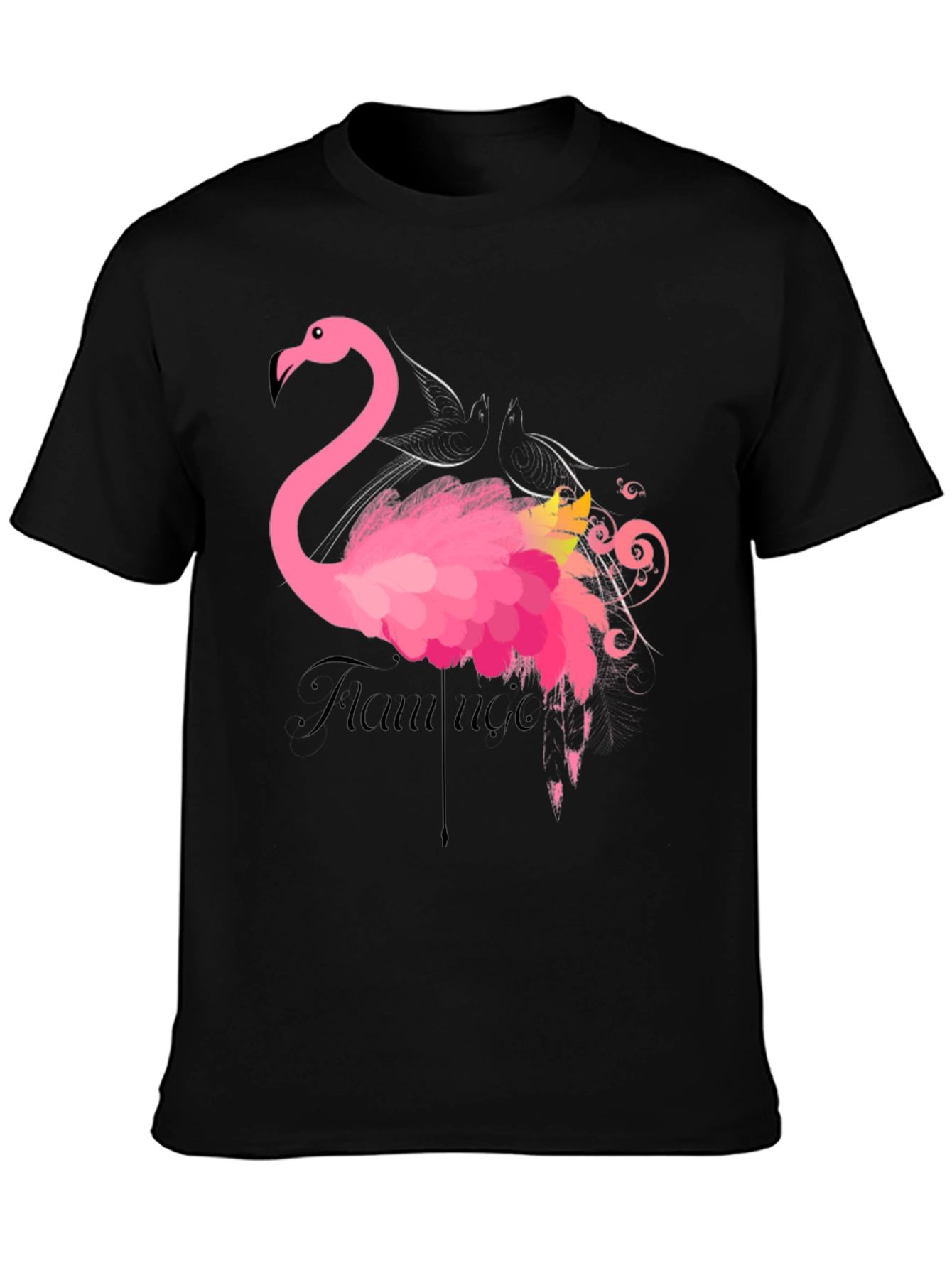 Flamingo Graphic Print Black T-Shirt