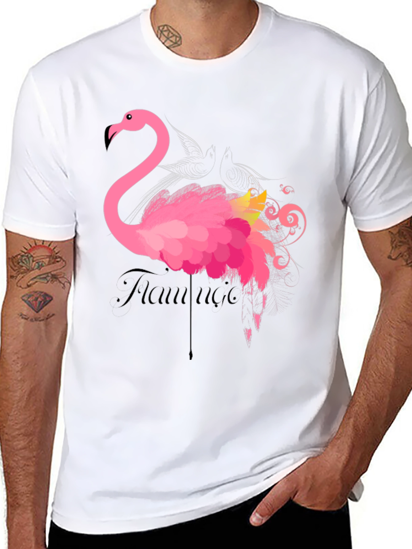 Flamingo Graphic Print Black T-Shirt
