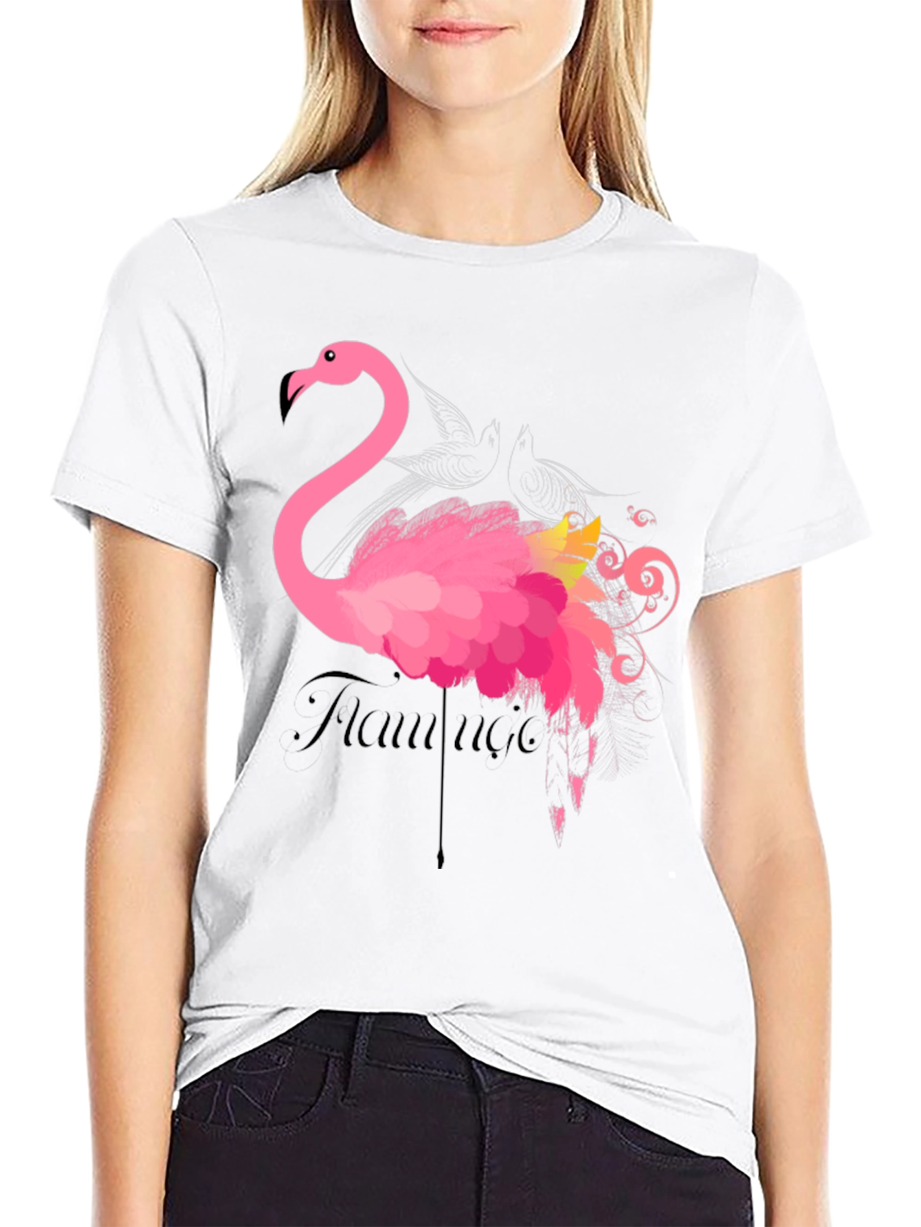 Flamingo Graphic Print Black T-Shirt