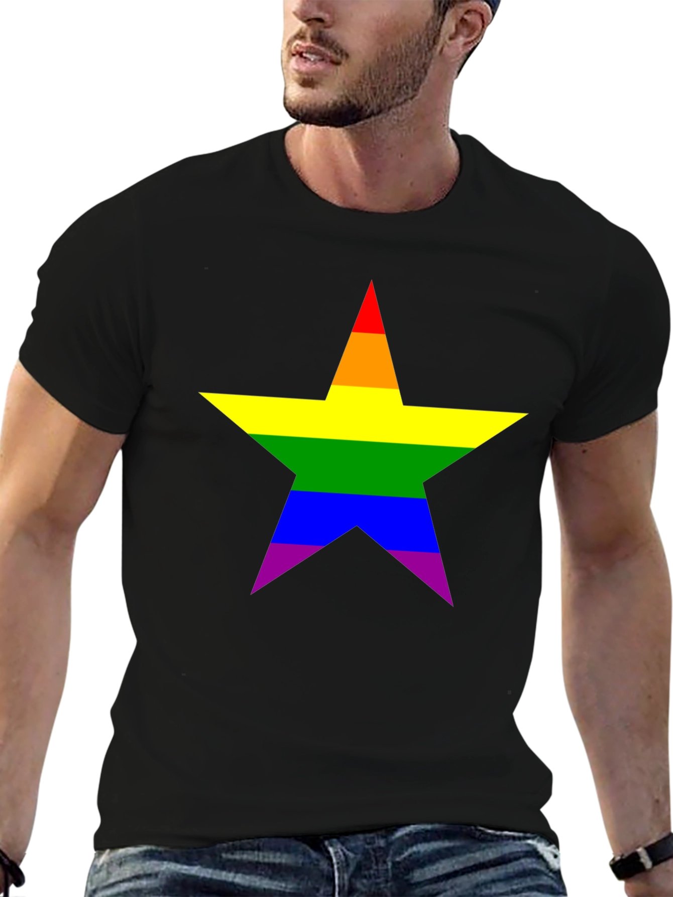 Pride Star Black Tee - LGBTQ+ Rainbow Star T-Shirt