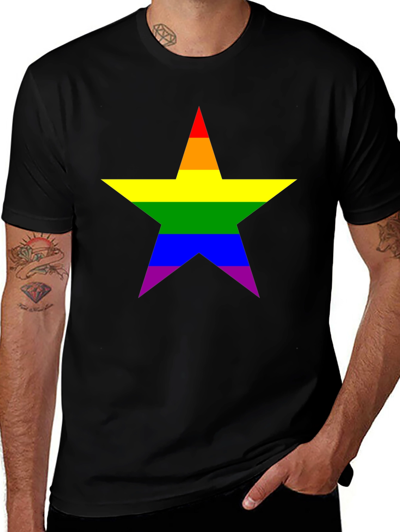 Pride Star Black Tee - LGBTQ+ Rainbow Star T-Shirt