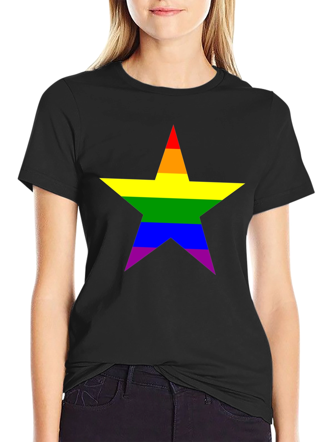 Pride Star Black Tee - LGBTQ+ Rainbow Star T-Shirt