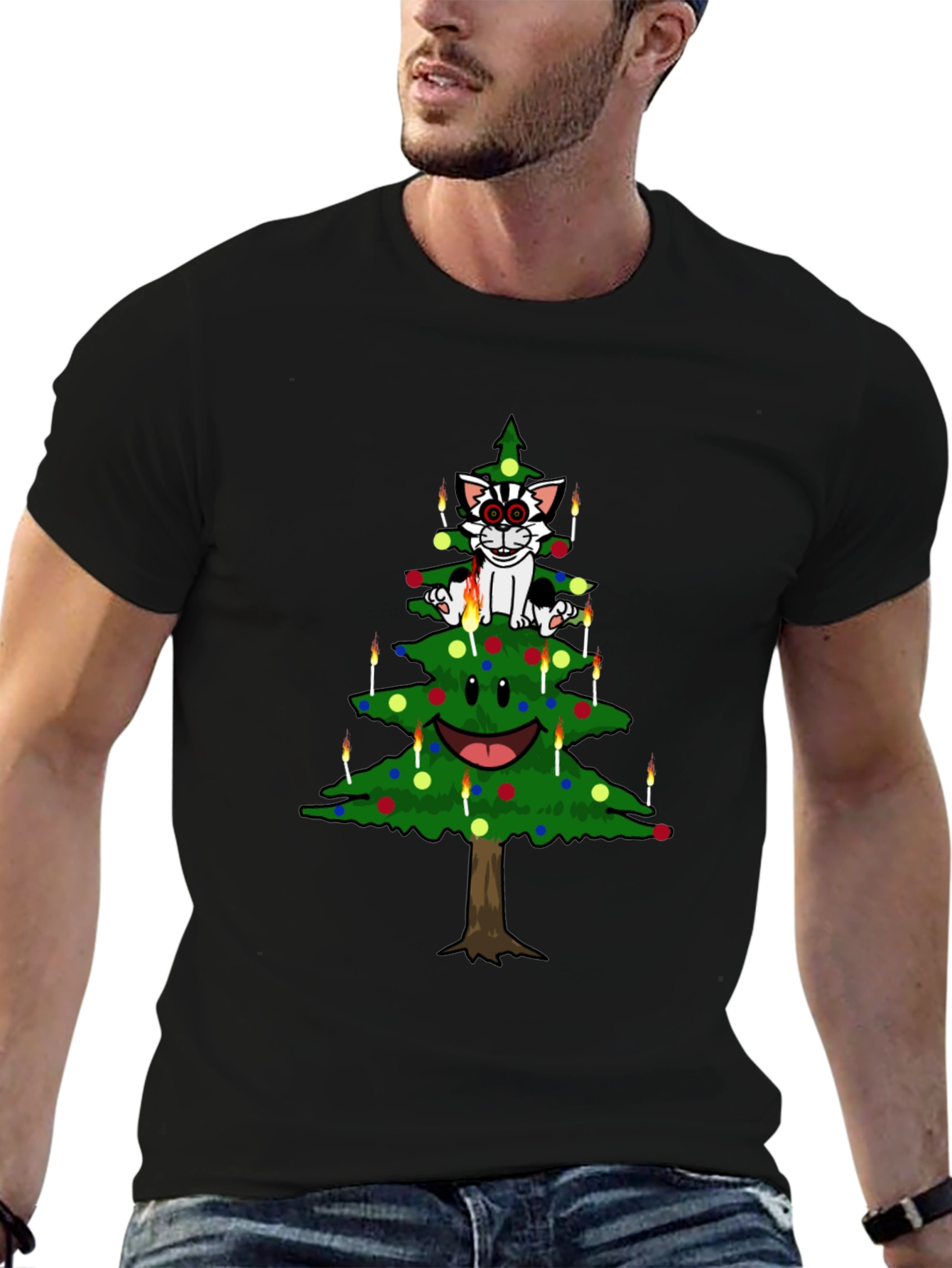 Cat Christmas Tree Graphic Tee