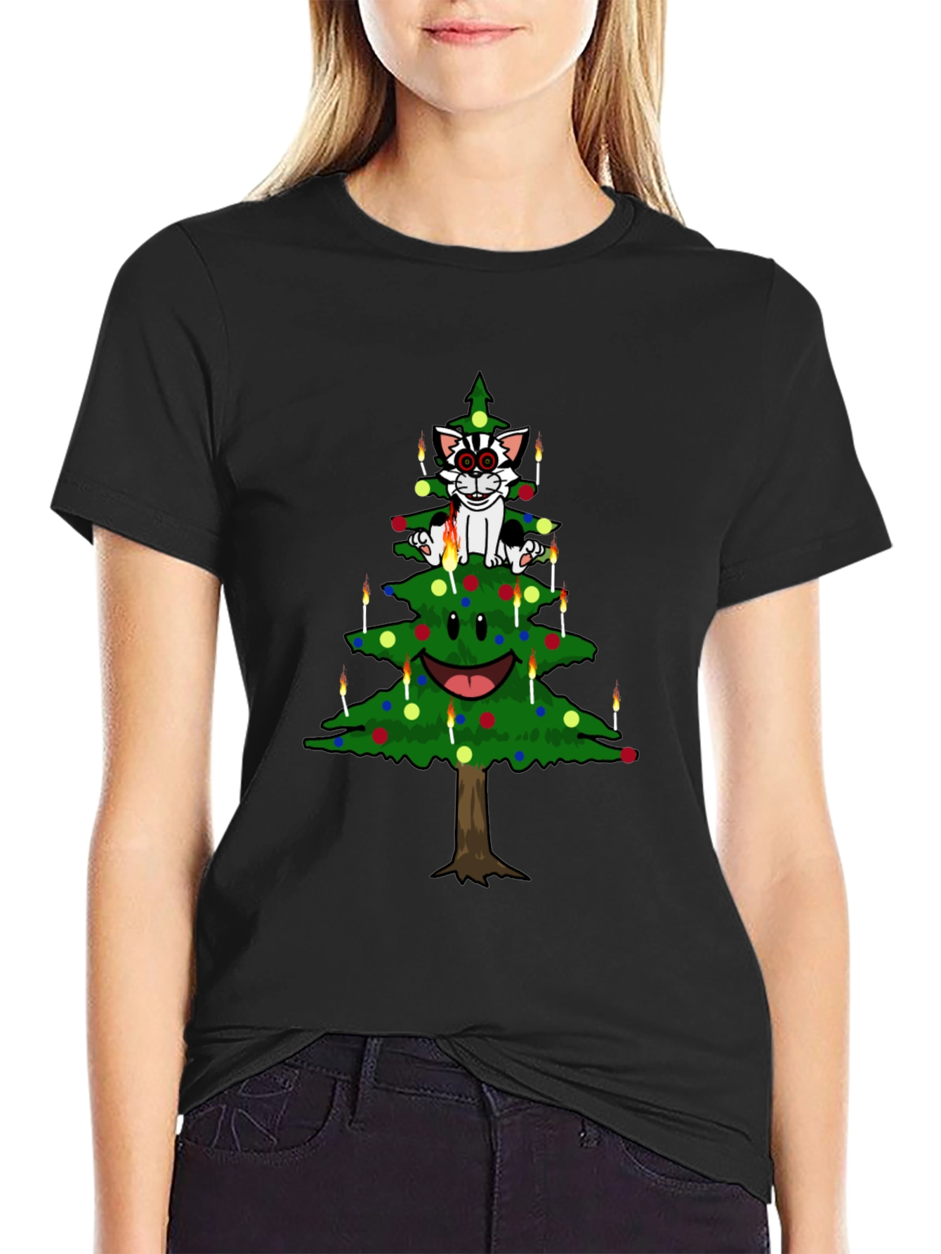 Cat Christmas Tree Graphic Tee