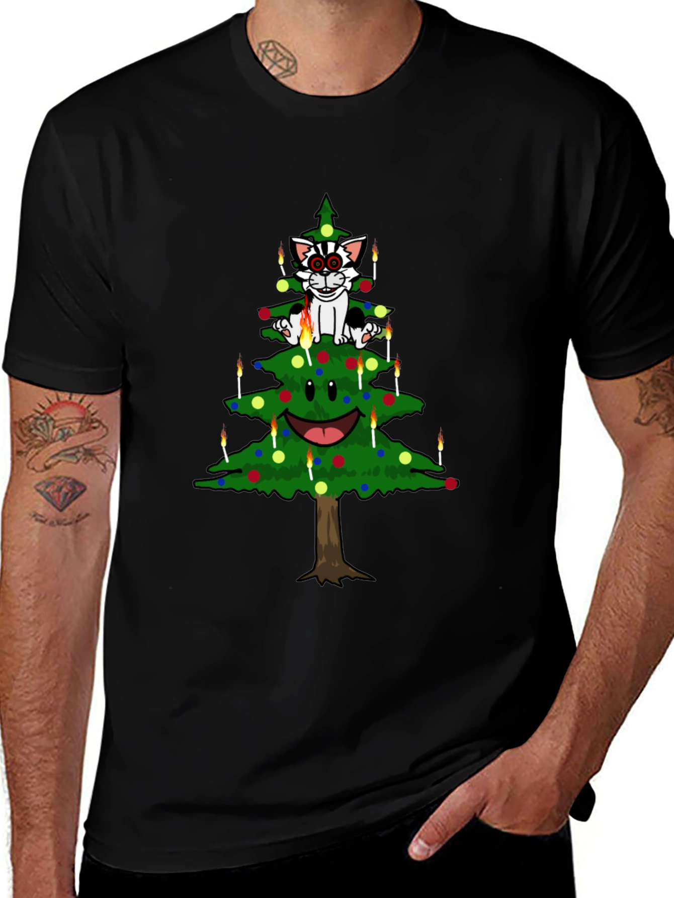 Cat Christmas Tree Graphic Tee