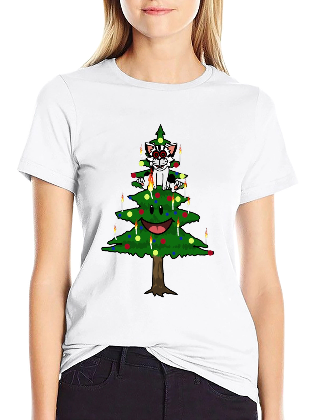 Cat Christmas Tree Graphic Tee
