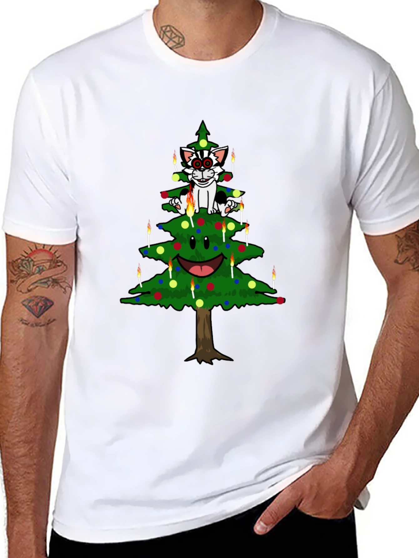 Cat Christmas Tree Graphic Tee