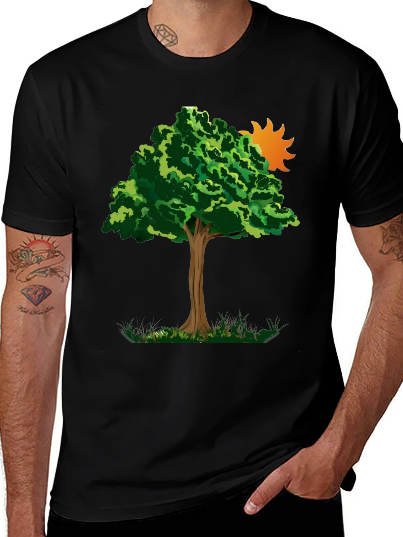 Nature Tree Graphic Tee - Black Cotton Blend