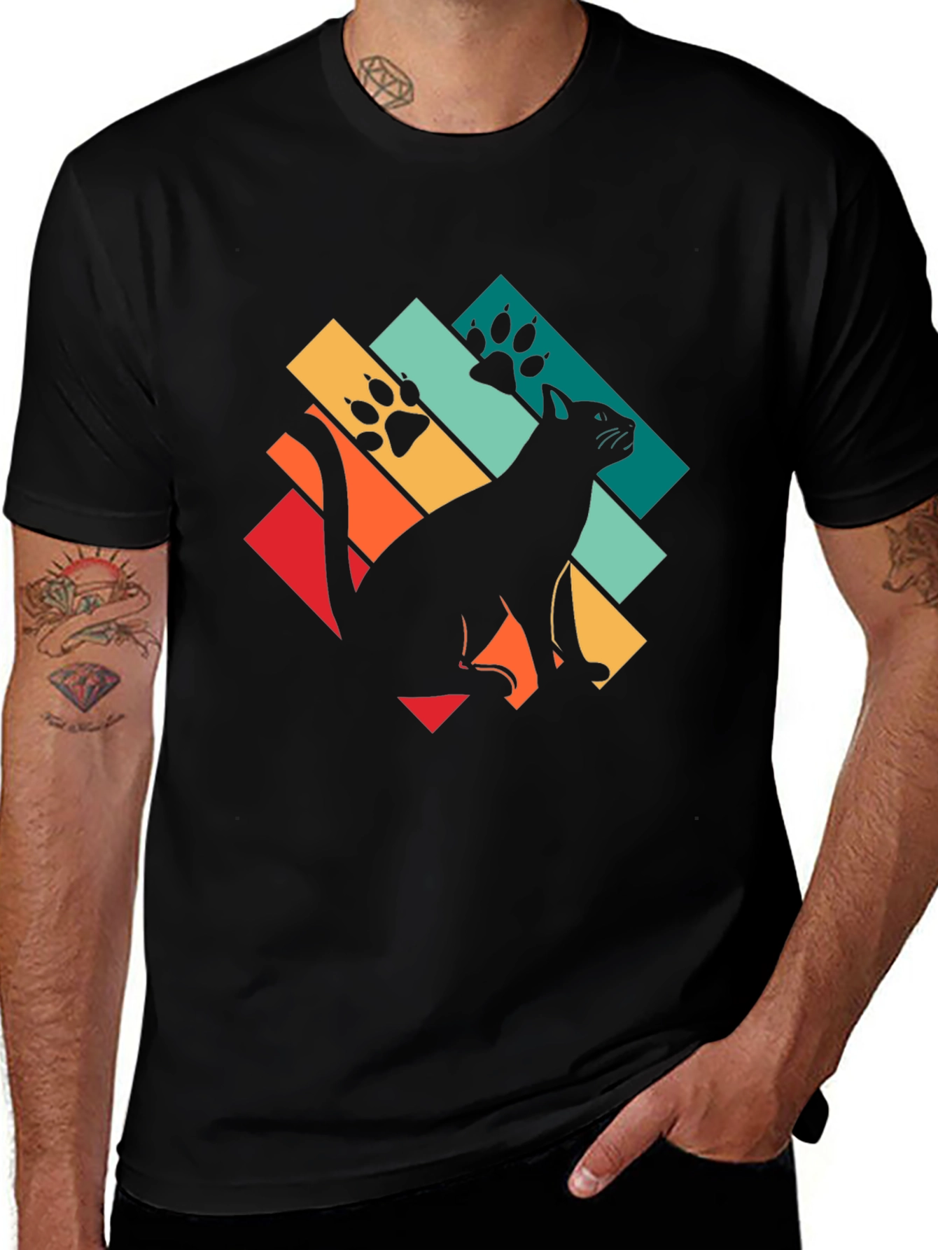 Retro Cat Paw Print T-Shirt
