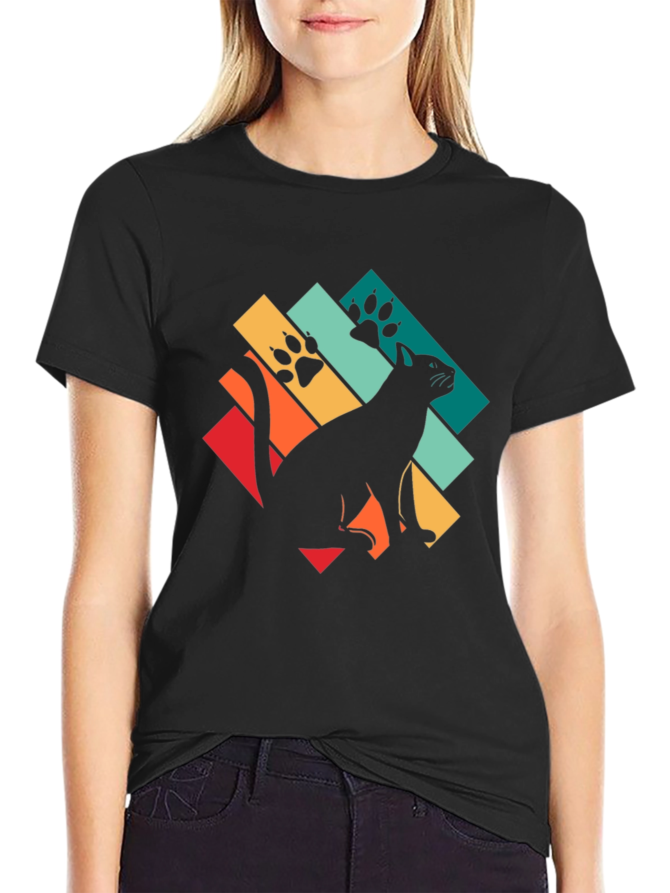 Retro Cat Paw Print T-Shirt