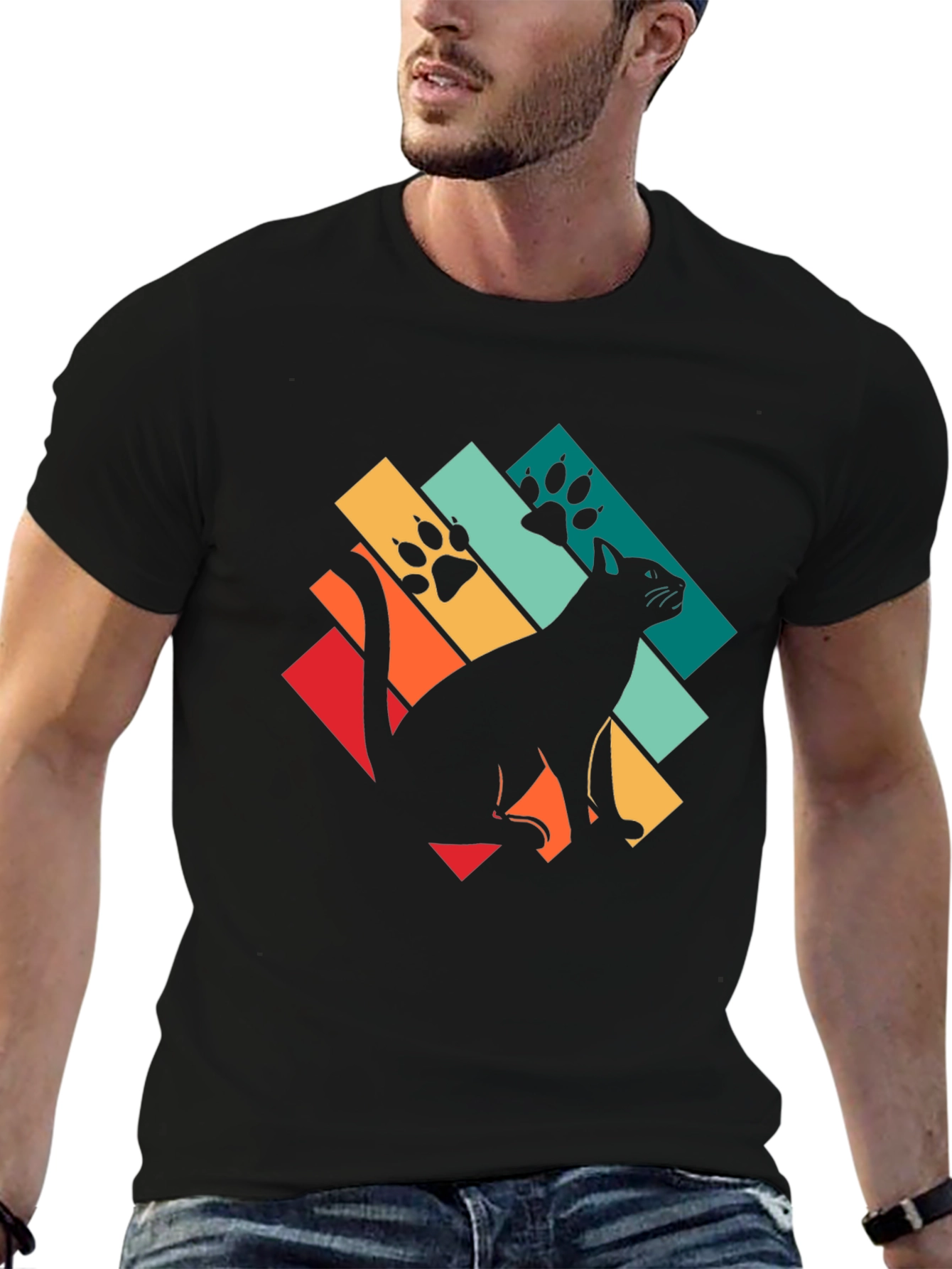 Retro Cat Paw Print T-Shirt