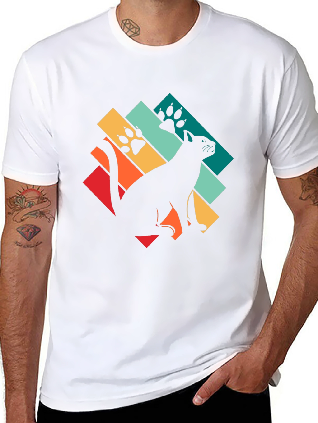 Retro Cat Paw Print T-Shirt