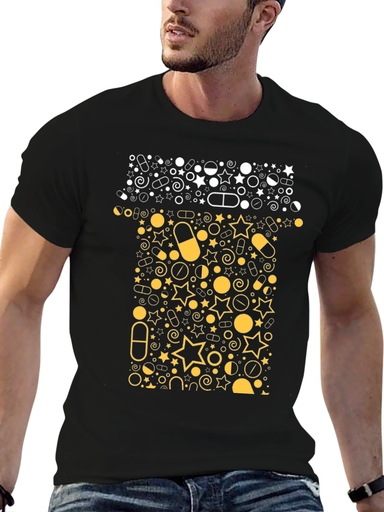 Pill Bottle Graphic Tee - Black Cotton T-Shirt