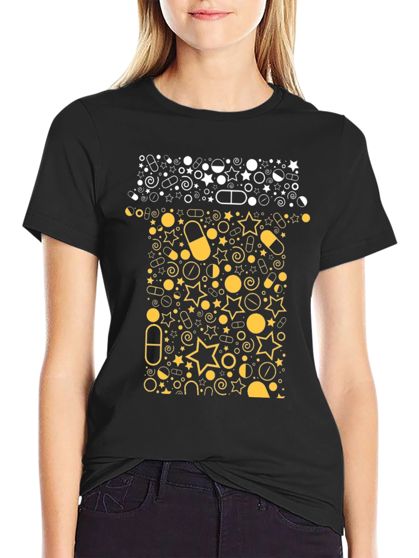 Pill Bottle Graphic Tee - Black Cotton T-Shirt