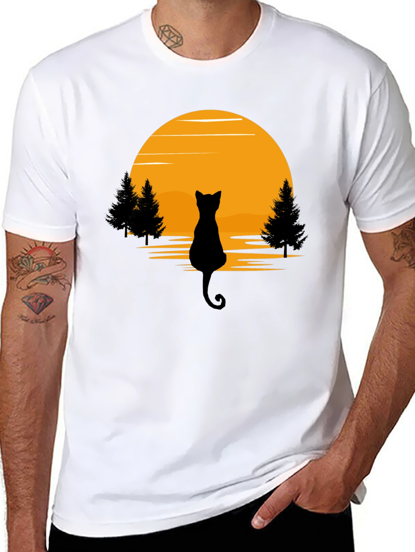 Black Cat Sunset Silhouette T-Shirt