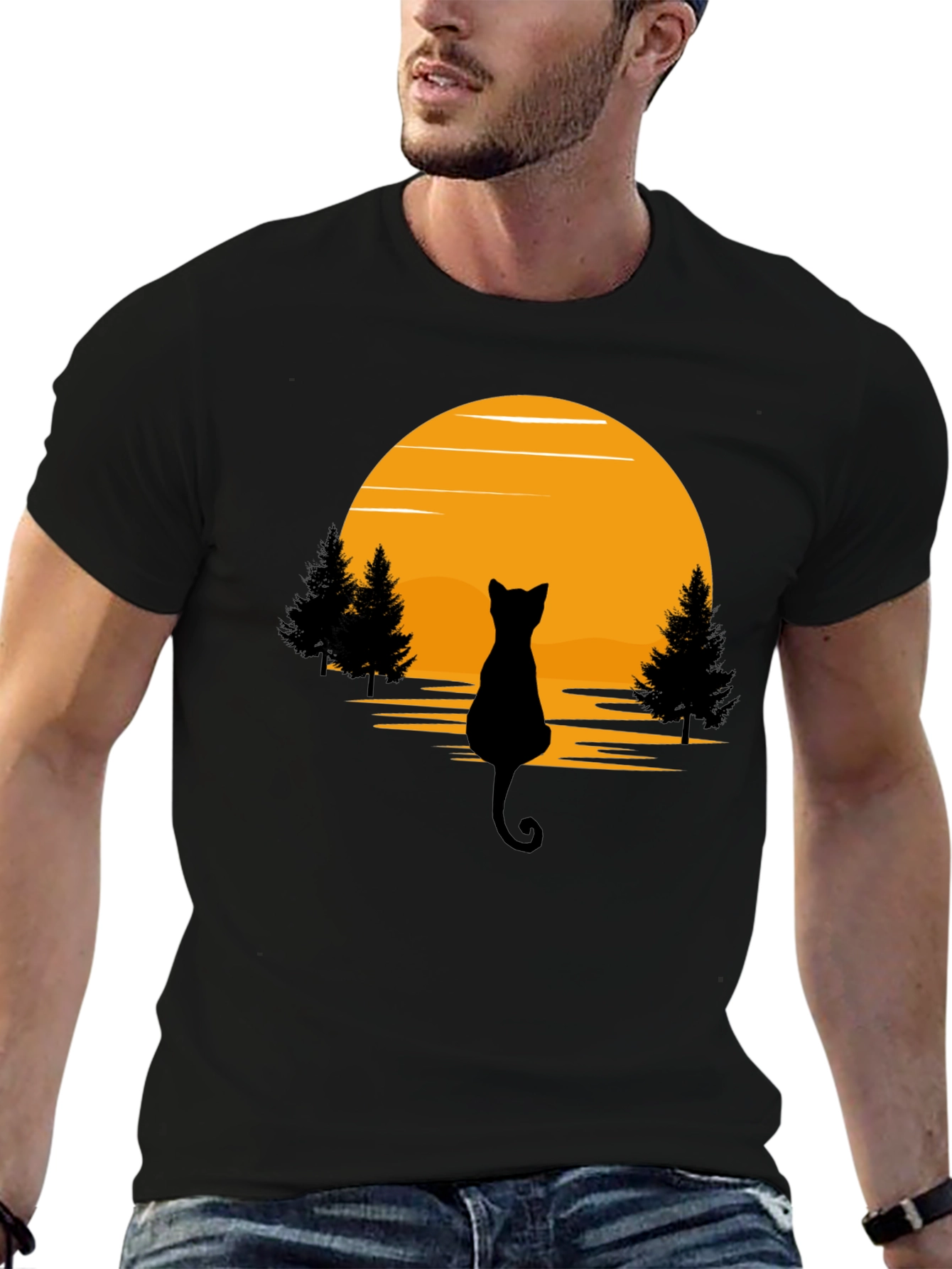 Black Cat Sunset Silhouette T-Shirt