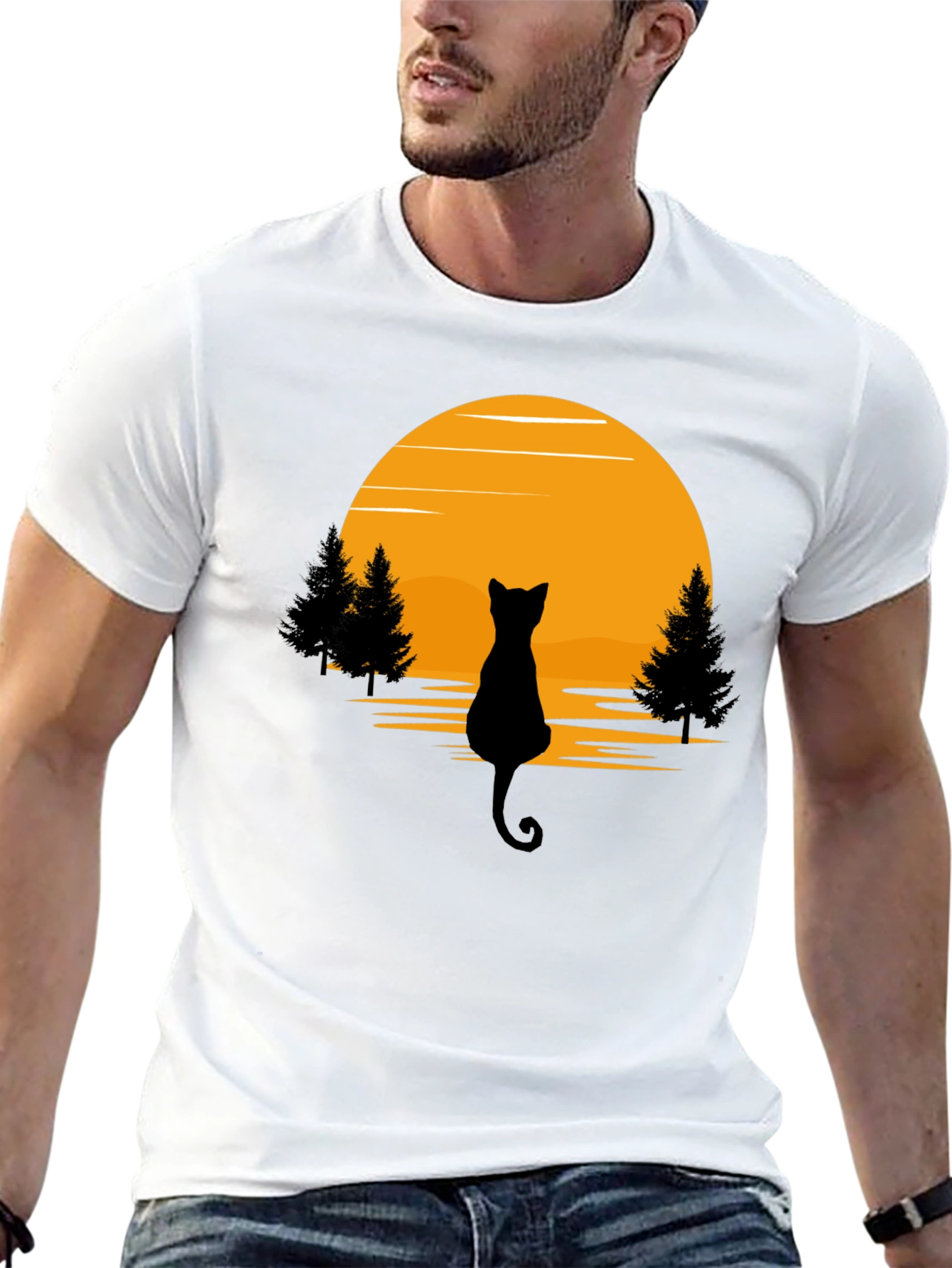 Black Cat Sunset Silhouette T-Shirt