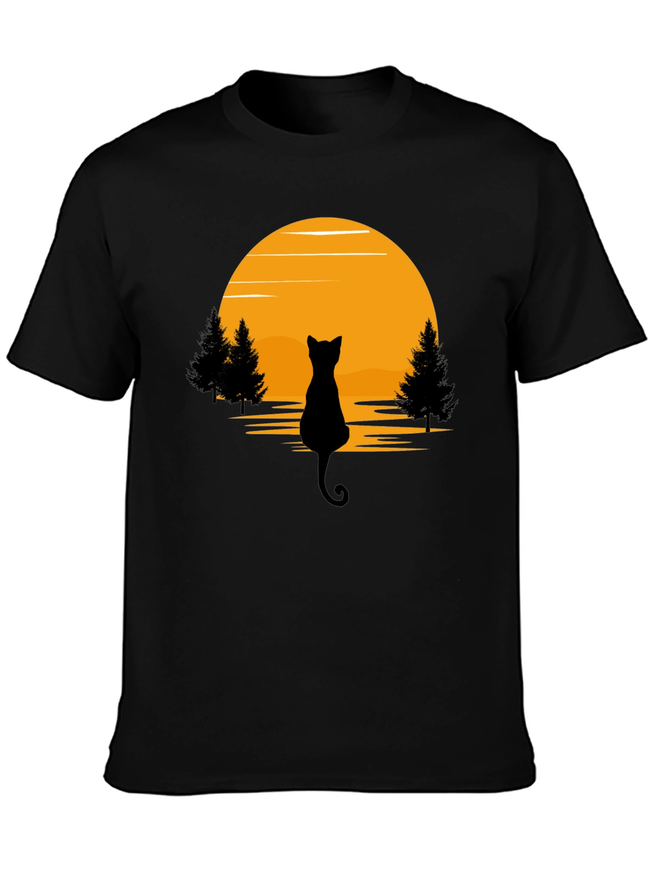 Black Cat Sunset Silhouette T-Shirt