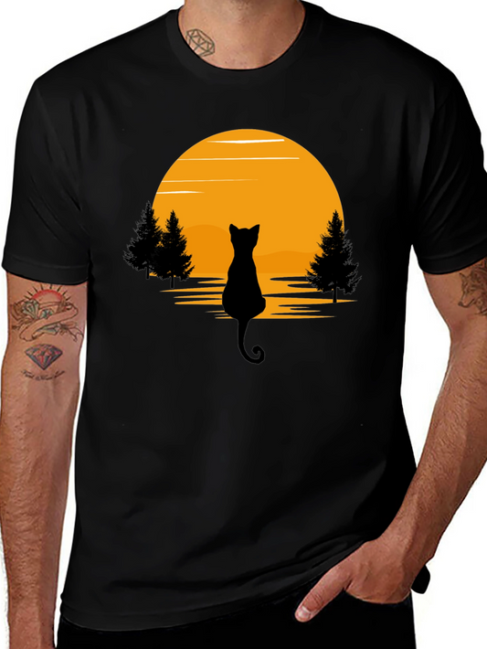 Black Cat Sunset Silhouette T-Shirt