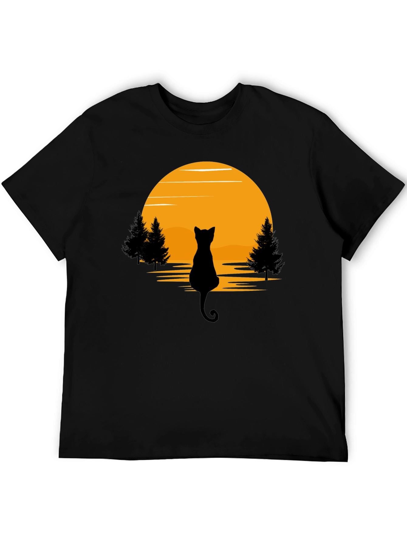 Black Cat Sunset Silhouette T-Shirt