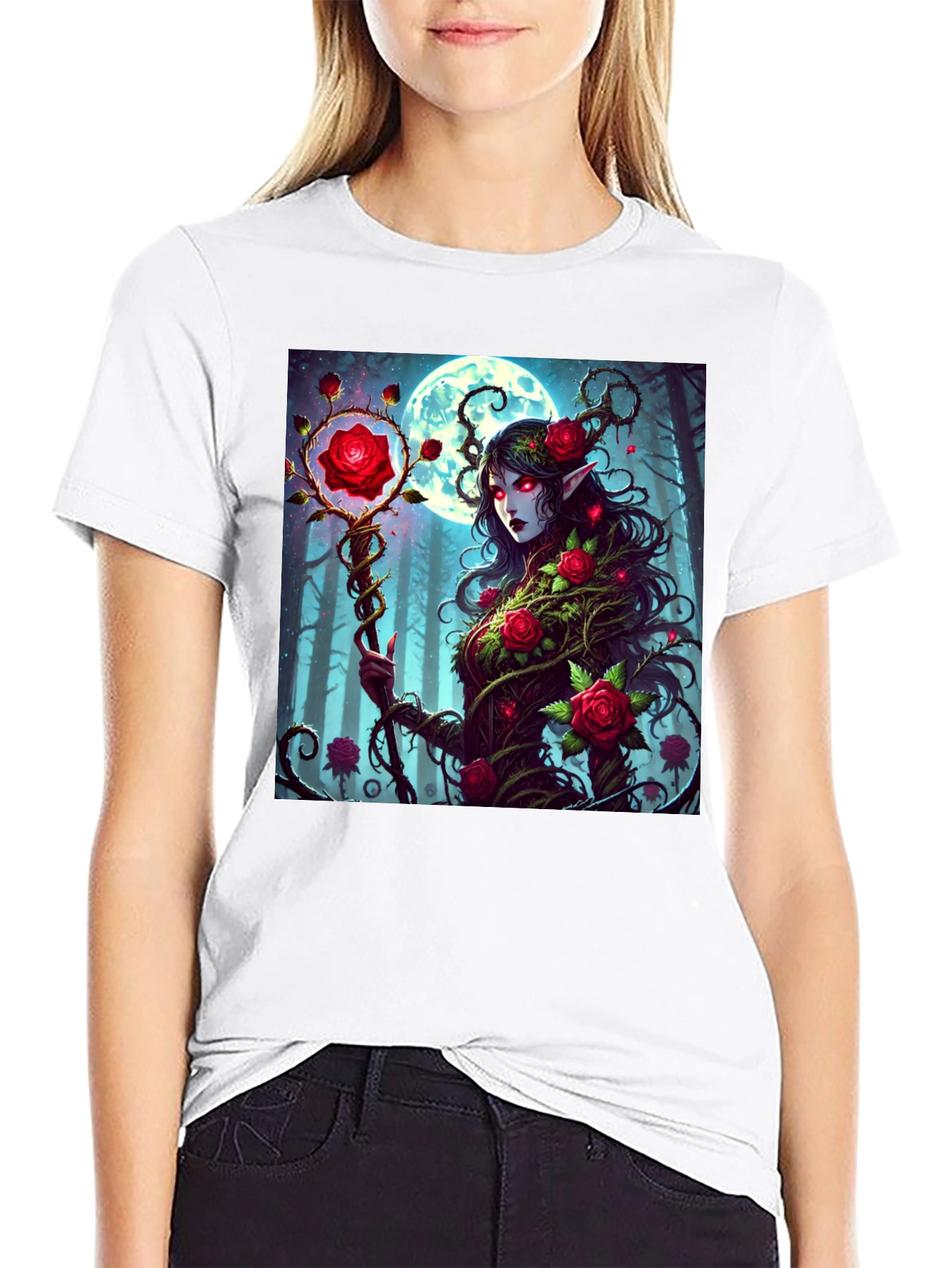 Rose Enchantress Graphic Tee - Dark Fantasy Style