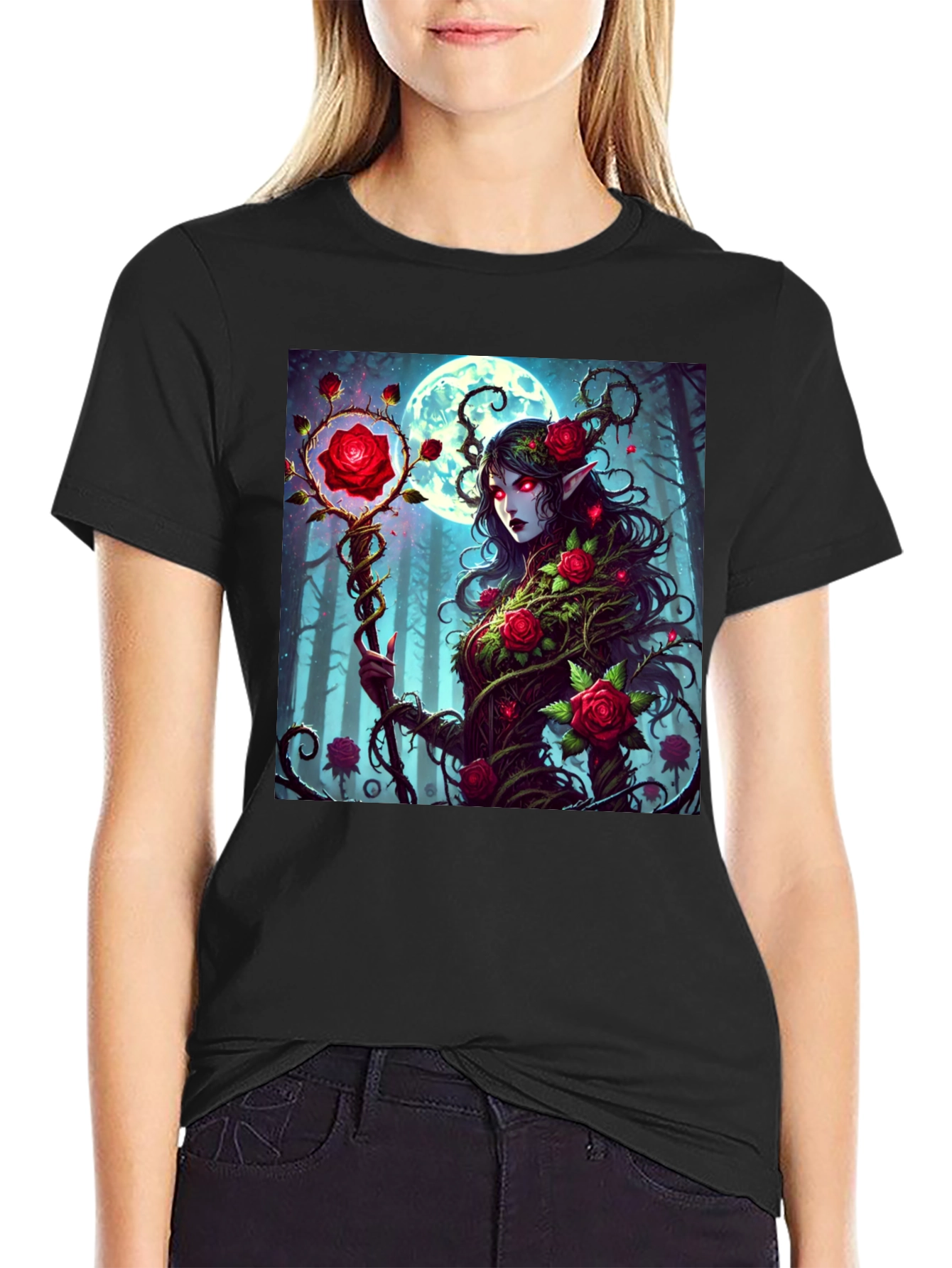 Rose Enchantress Graphic Tee - Dark Fantasy Style