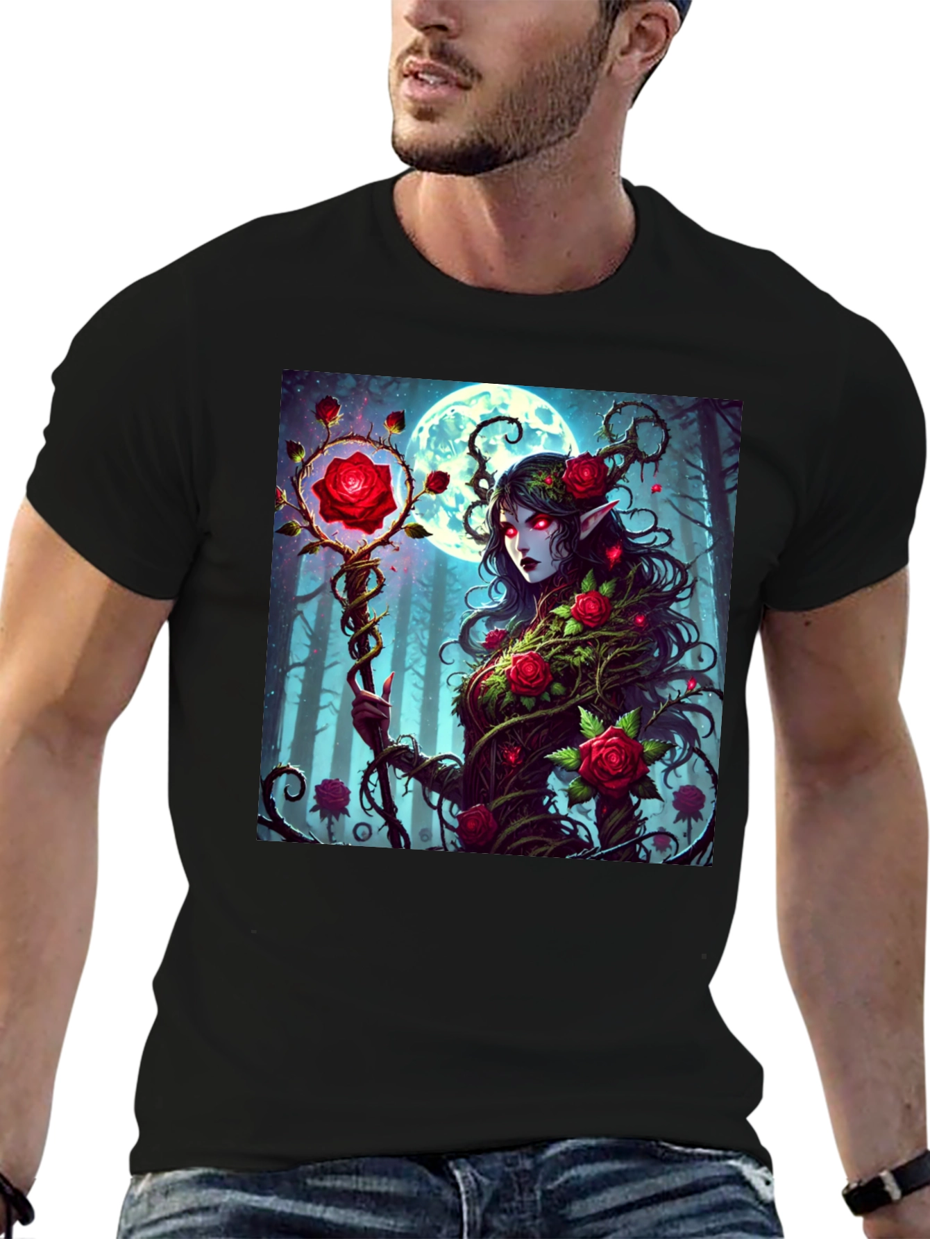 Rose Enchantress Graphic Tee - Dark Fantasy Style