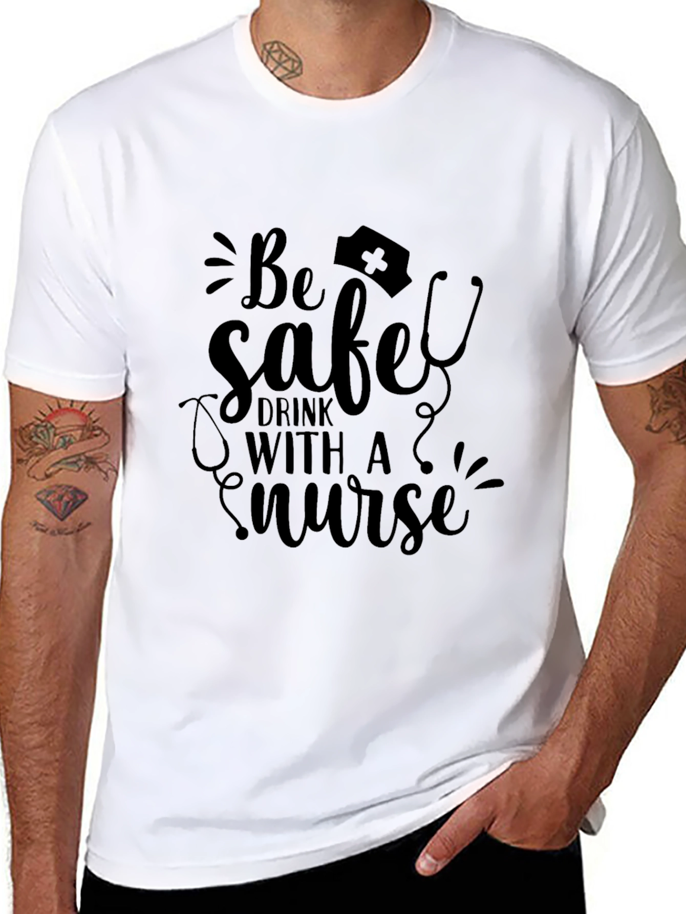 Be Safe Drink With A Nurse Black Graphic Tee