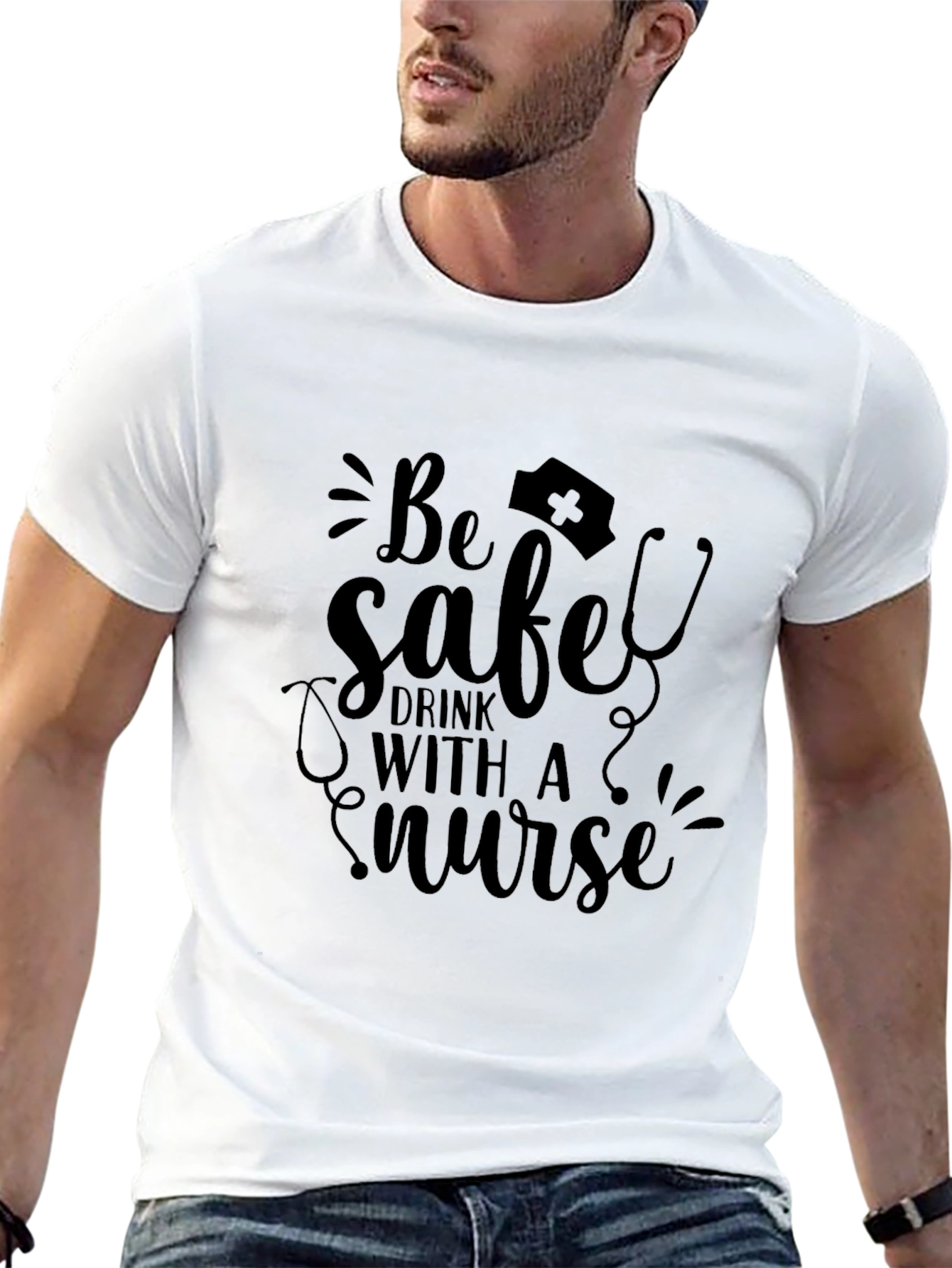 Be Safe Drink With A Nurse Black Graphic Tee